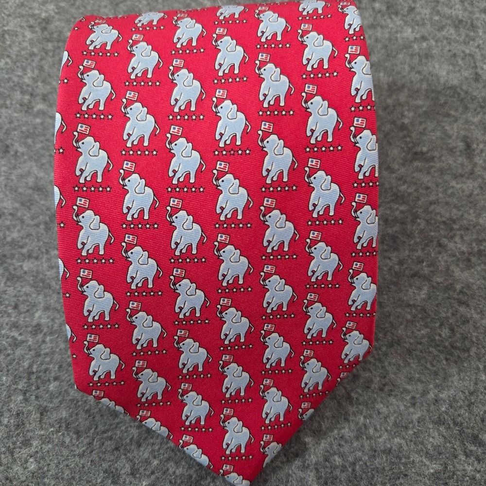 SERO New England Classics 100% Silk Republican Elephant Red Patriotic GOP Tie